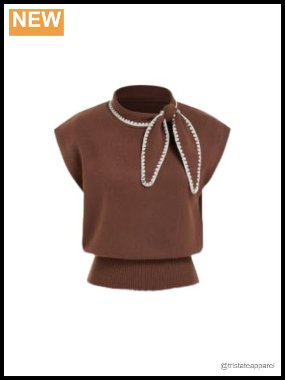 Cropped Knotted Neck Sweater Vest Sleeveless Rayon Blend